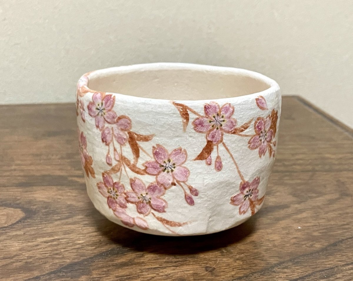 画像1: 抹茶碗　楽入　桜の絵 (1)