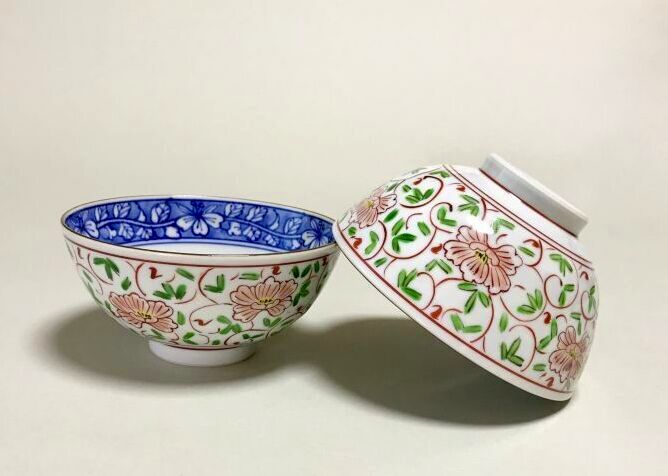 清水焼　清水焼　ご飯茶碗<br>　花唐草