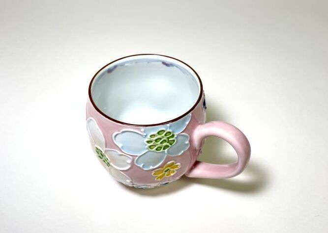 京焼・清水焼 マグカップ 交趾花ねこ(ピンク)(こうちはなねこ(ぴんく