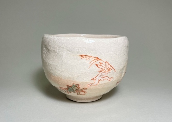 楽焼　抹茶碗　鳥獣戯画 （ちょうじゅうぎが）