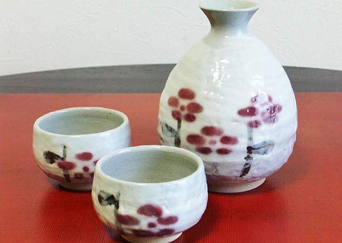清水焼　京焼・清水焼　酒器セット<br> 志野梅　