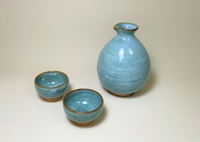 清水焼　京焼・清水焼　酒器セット<br> 緑釉 　